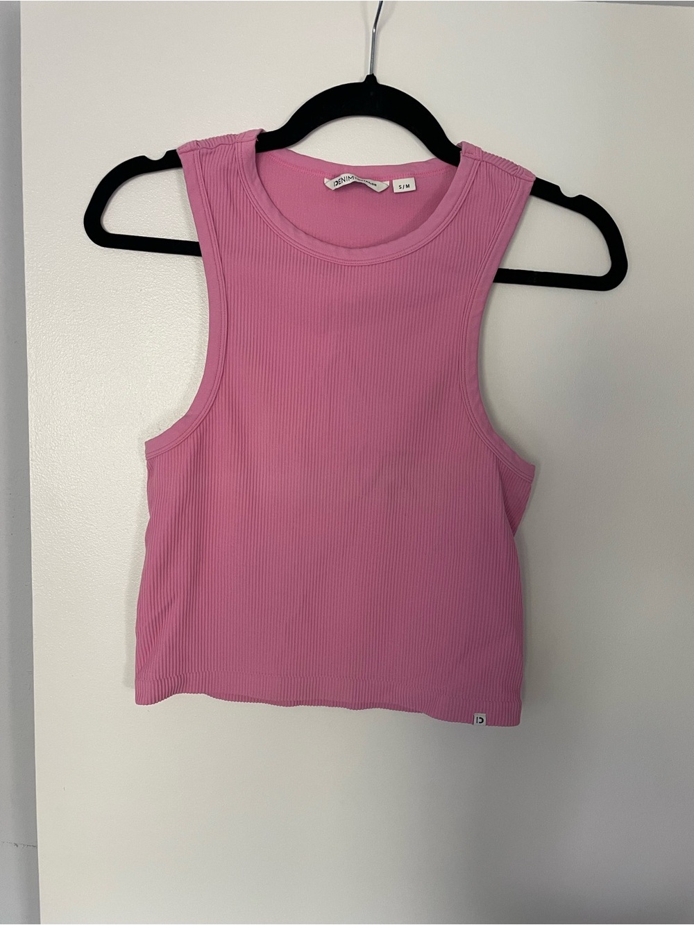 Ribbed Pink Cropped Tank Top - Sleeveless Crew Neck